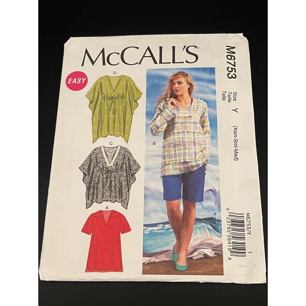 McCall's M6753 Easy Sewing Pattern Misses Tunic Top XS-M 00165-2‎